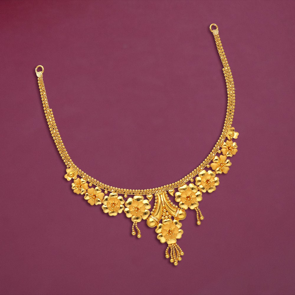 Buy 22Kt Plain Gold Flower Design Necklace 9VK3642 Online from ...