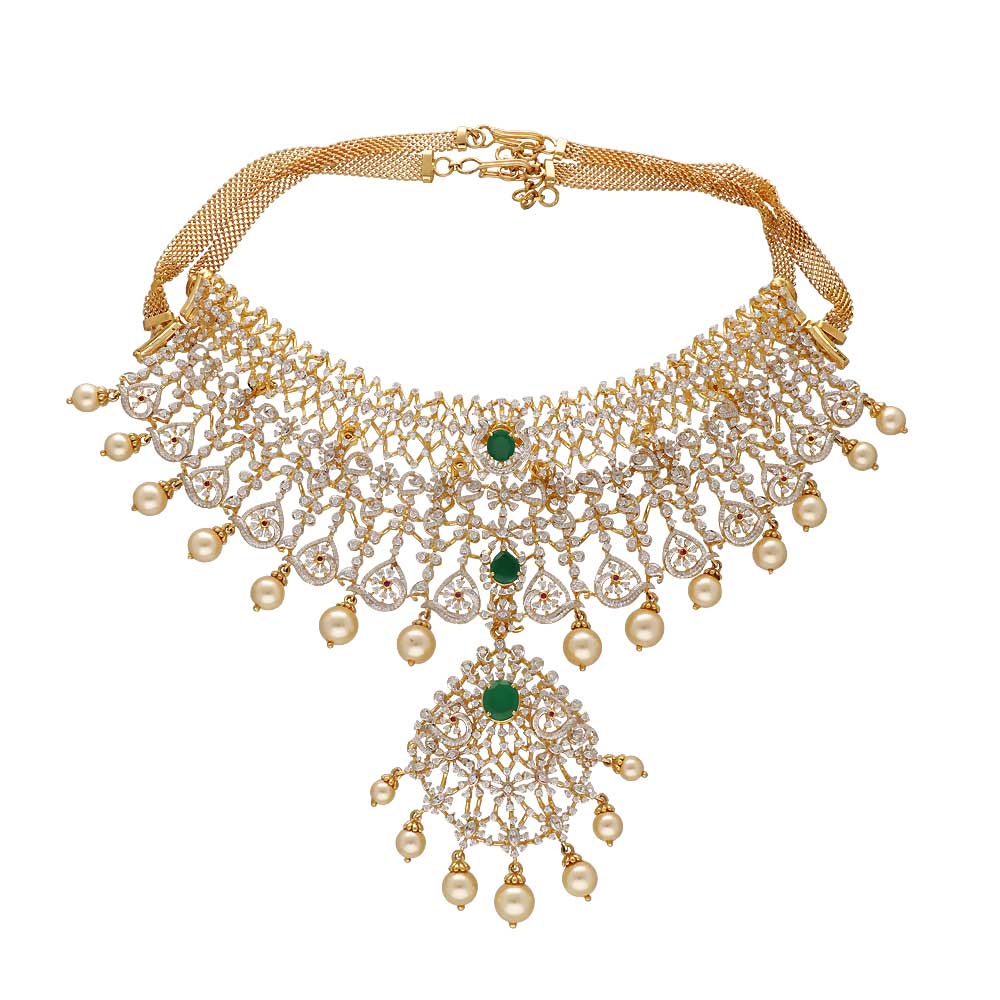 Buy 18K Diamond Fancy Choker Necklace 162VG177 Online from Vaibhav Jewellers