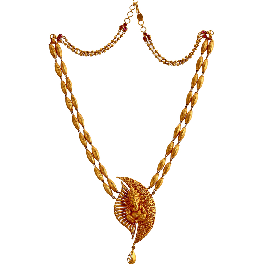 Rice-Bran Ganesha Gold Necklace