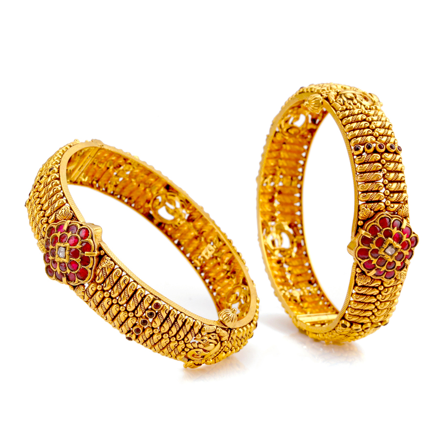 Empowering Ruby Gold Bangles