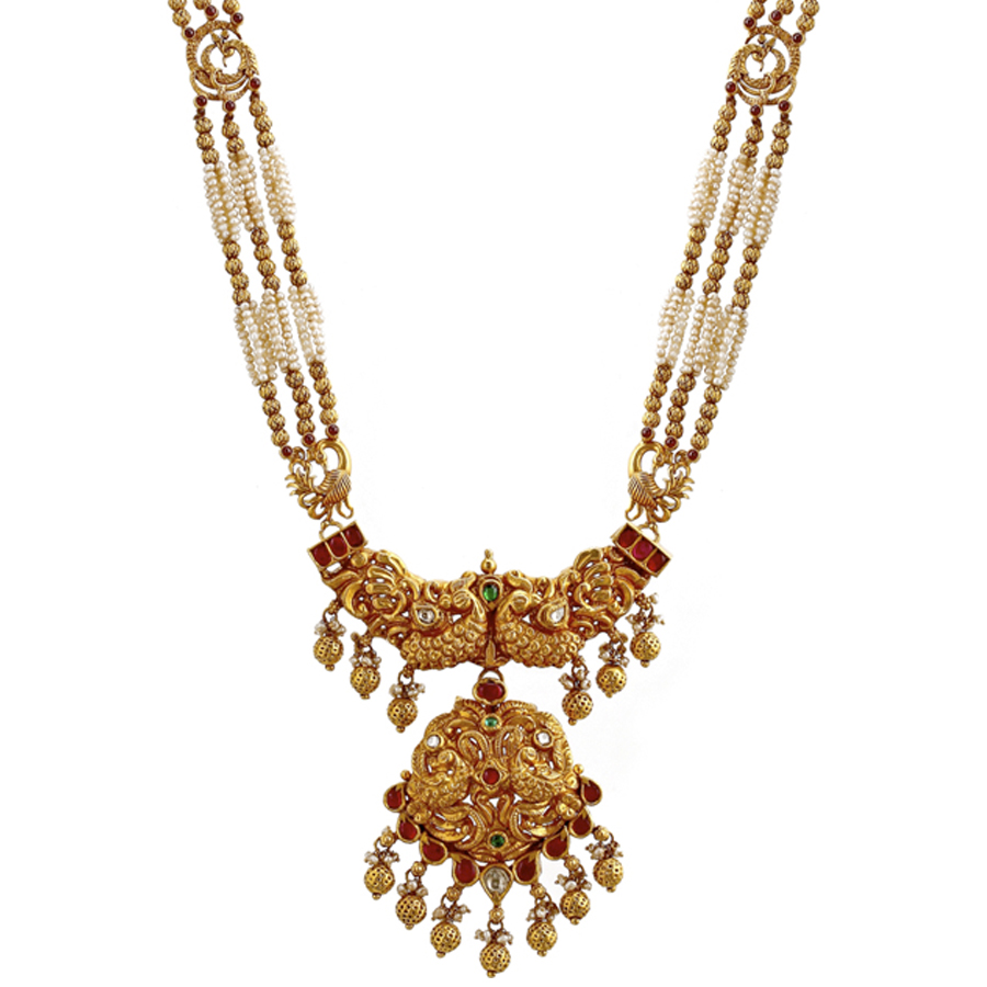 Three Layered Peacock Gold Necklace_2