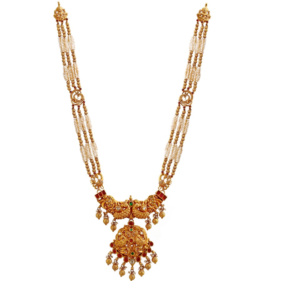 Three Layered Peacock Gold Necklace