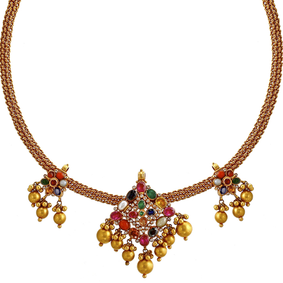 Buy Graceful Navaratna Gold Necklace Online from Vaibhav Jewellers