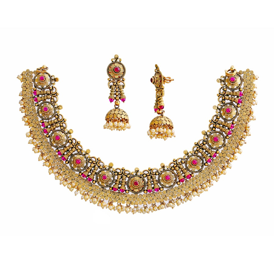 Grand Pearl Cluster Antique Gold Necklace_1
