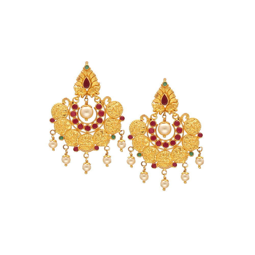 Gold Plated CZ Goddess Lakshmi Devi Designer Jhumki Earrings with Pearls –  Estele