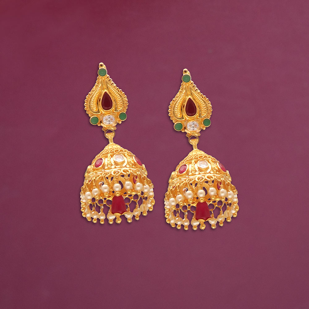 Temple Jewellery - 22K Gold 'Pallaki' Jhumkas (Buttalu) - Gold Dangle  Earrings - CUSTOMIZED - 235-GJH2229-CUSTOM in 27.900 Grams