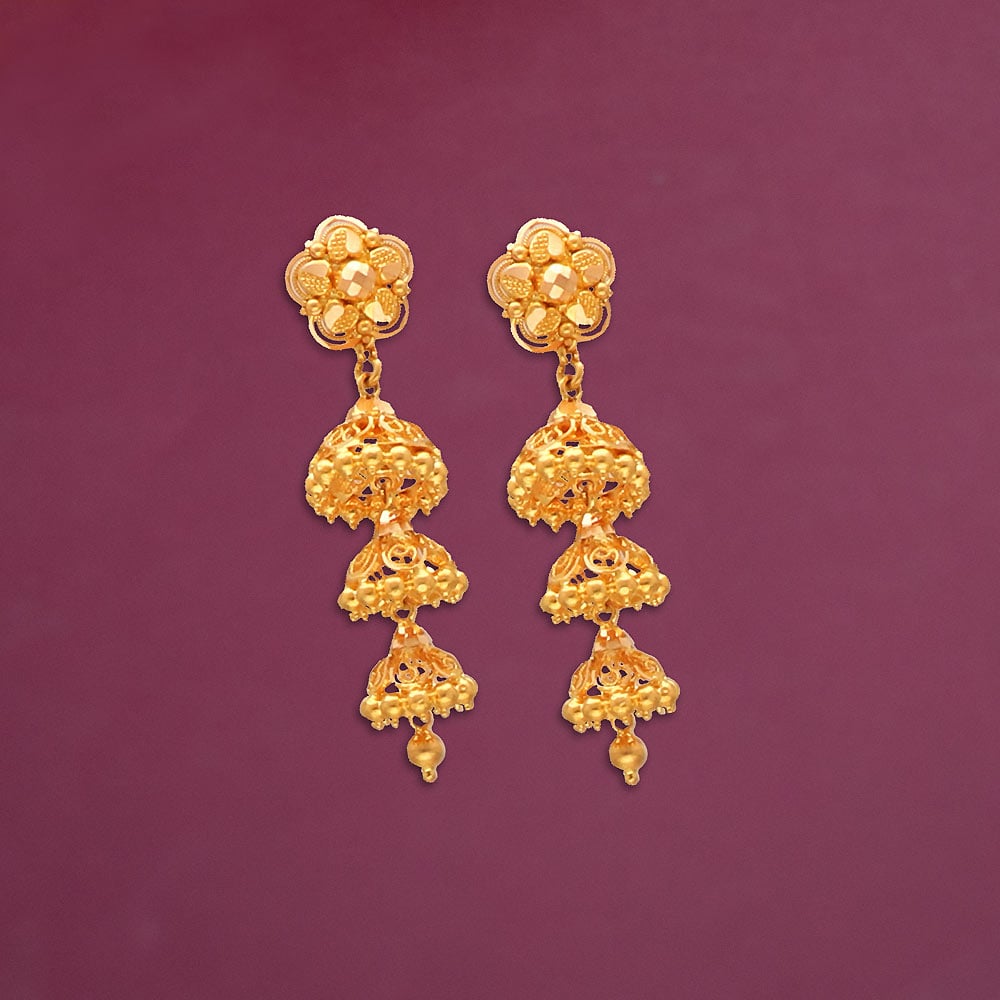 235-GJH2093 - Temple Jewellery - 22K Gold 'Peacock' Jhumkas (Buttalu) -  Gold Dangle Earrings with Cz,Color Stones & Pearls | Gold earrings dangle,  Temple jewellery earrings, Temple jewellery