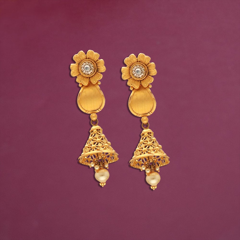 Buy elegant gold-plated Riya Kundan Buttalu silver jhumka