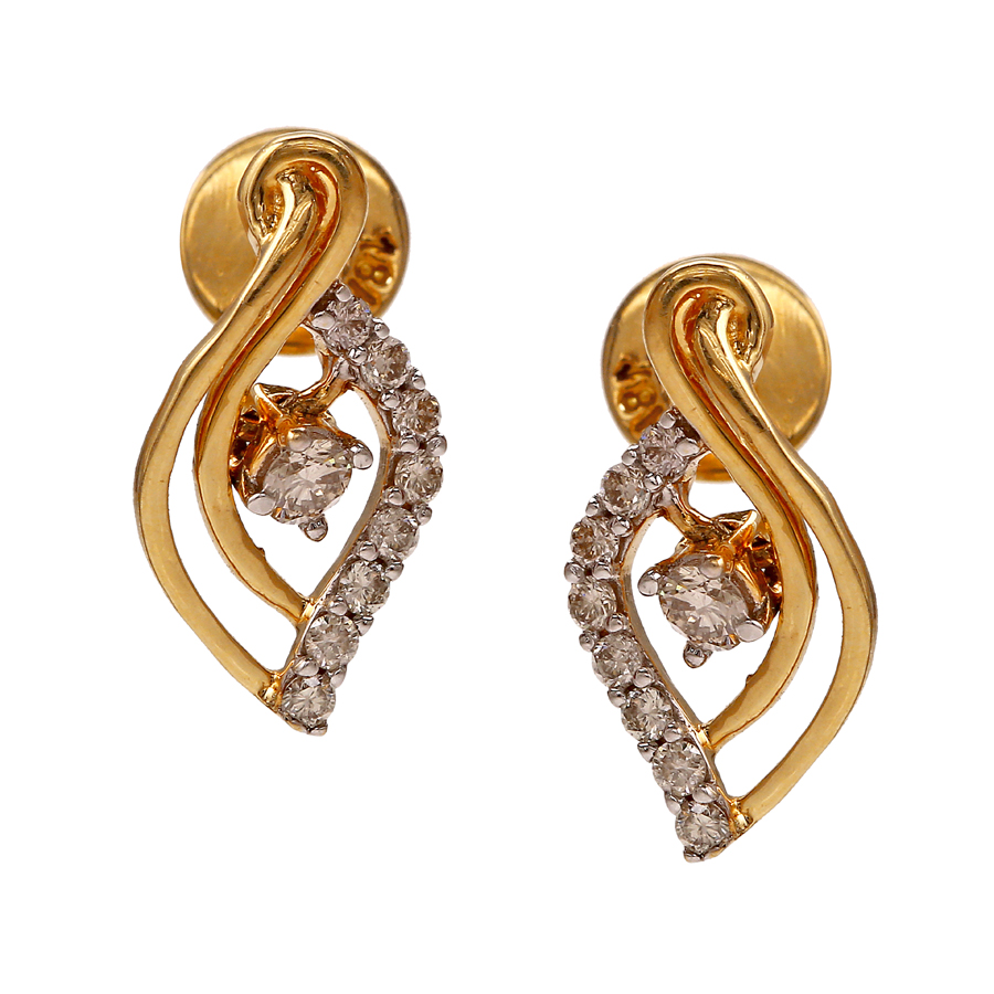 Gold Swirls Diamond Studs Earrings_1
