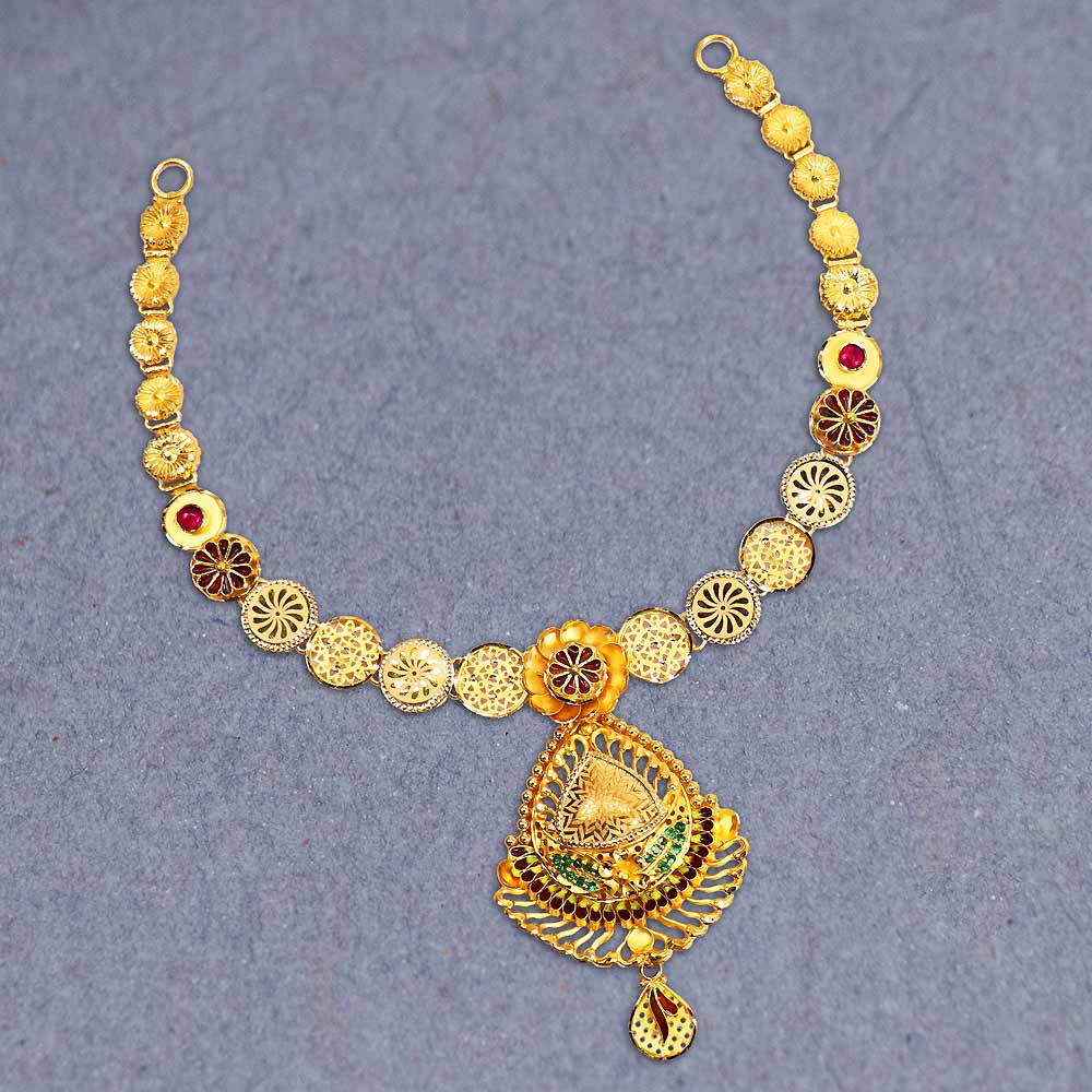 Jelebi Beads Long Gold Necklace Ideas For Wedding Simple Arumbu Malai With  Stones NL24118