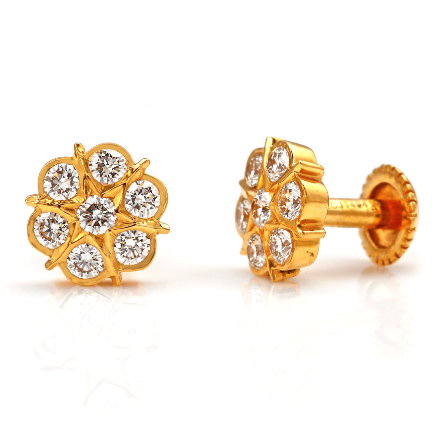 14K Rose Gold Cluster Diamond Earrings .90ct Round 7 Stone Flower Cluster  Studs | eBay