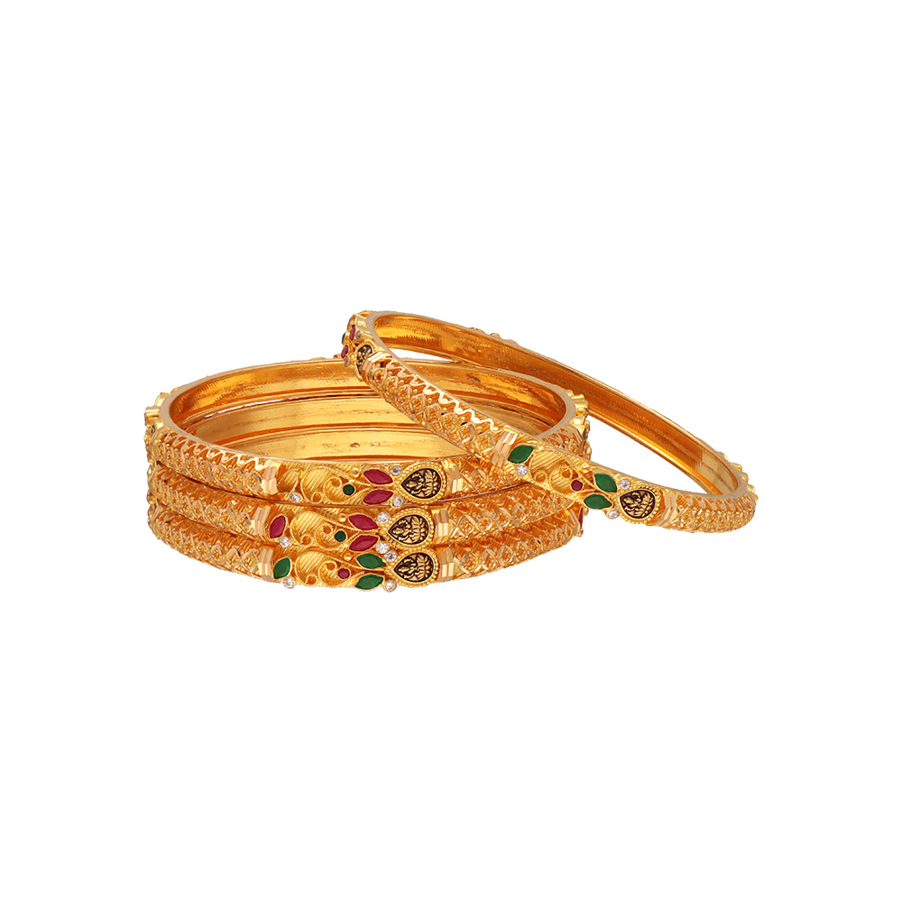 Buy 22Kt Lakshmi Devi Design Fancy Stone Gold Bangles 16JN1411 Online from  Vaibhav Jewellers