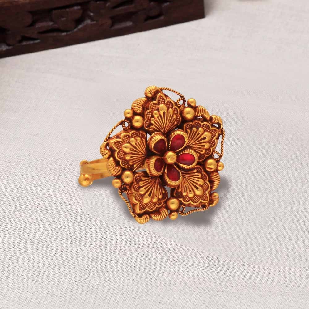 Exclusive Ruby Uncut Kundan Rotatable Cocktail Ring