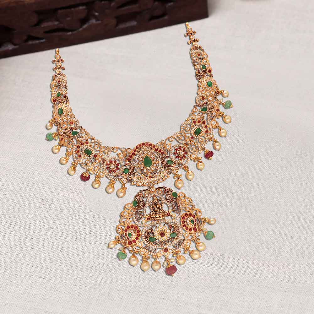 Astonishing Combo Long Gold Necklace Designs For Wedding NL25079