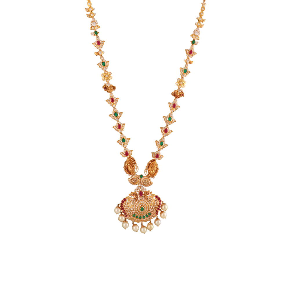 Buy Long Gold Necklace With Pearls For Parties – Gehna Shop