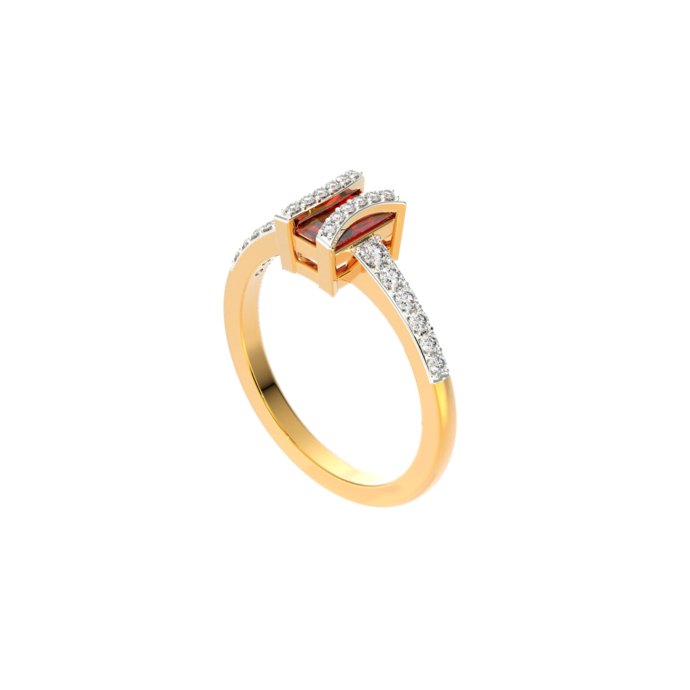 Glamorous Floral Ruby Studded Gold Finger Ring