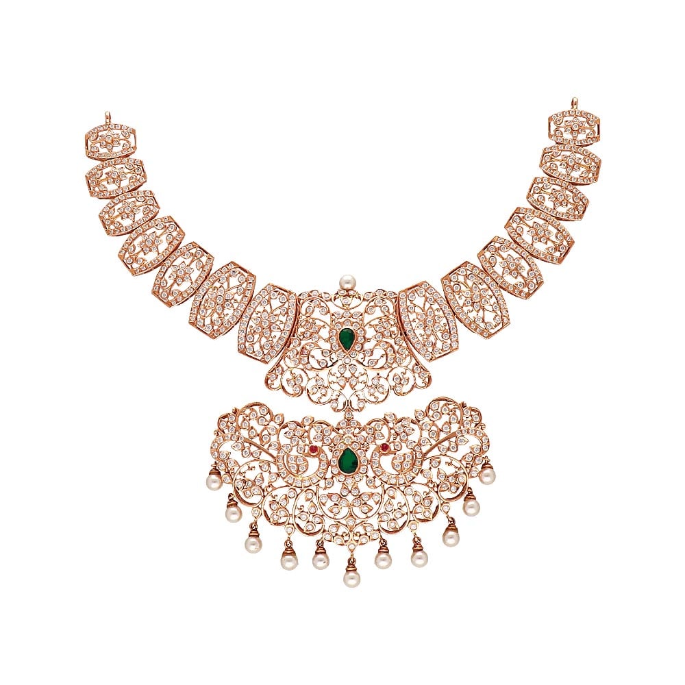 Trendy Rose Gold American Diamond Necklace Earring set | CZ Diamonnd I –  Indian Designs