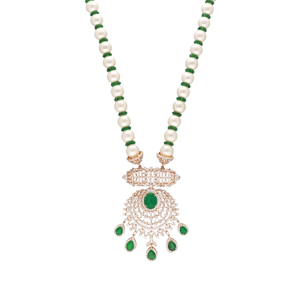 Enamel Cz Flower Black American Diamond Pearl Necklace Pendant Chain – ZIVOM
