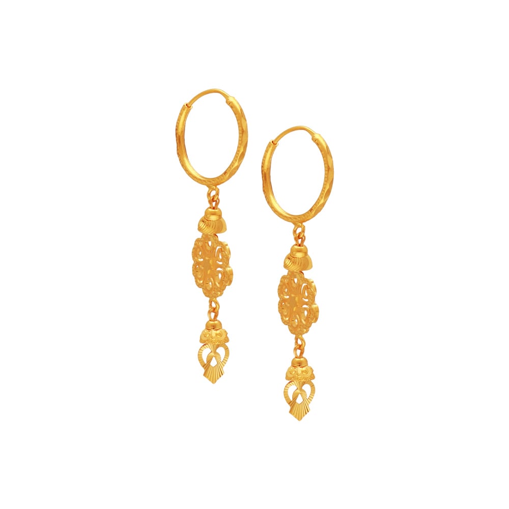 22K Gold Hoop Earrings - AjEr66921 - US$ 213 - 22 Karat Gold Hoop earrings  are designed with machine cuts. Hoop is Versatile in wearing.