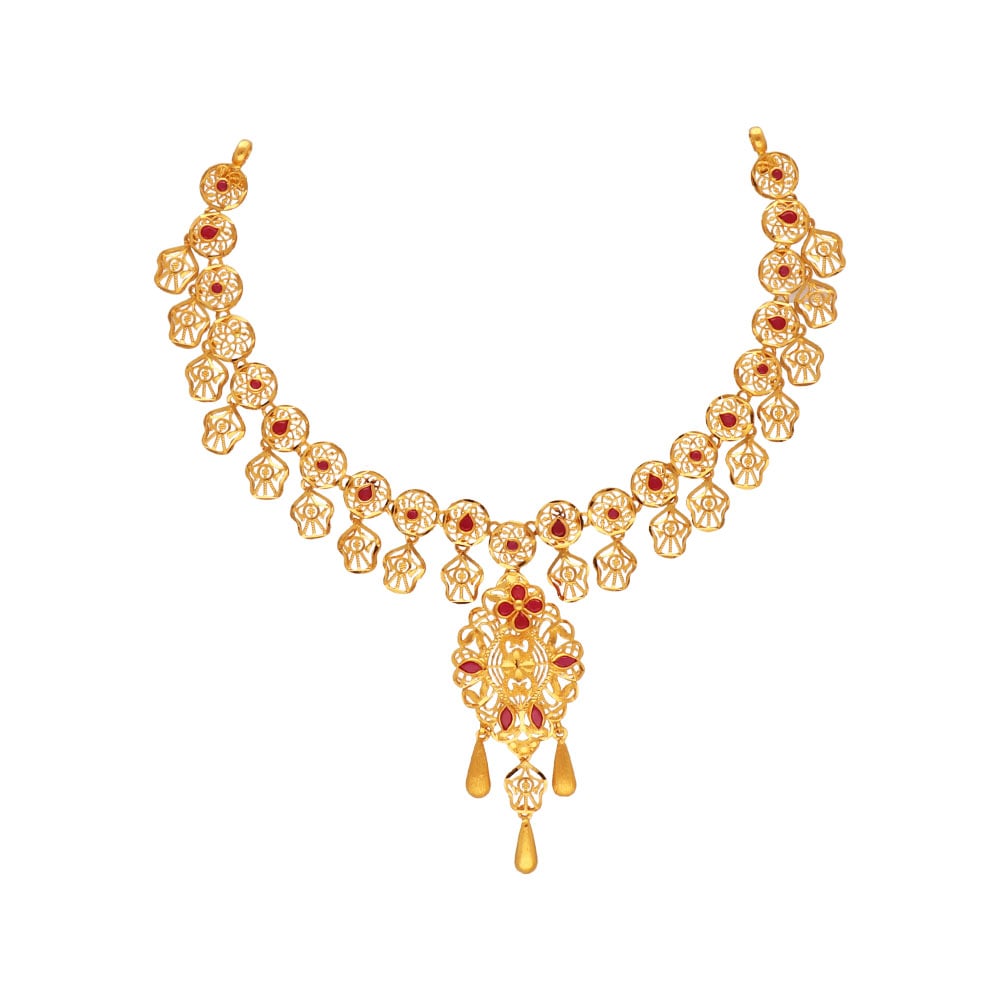 Buy Simple Light Weight Dubai Choker Gold Plated Necklace Set Design