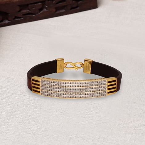 Gold and Natural Diamonds Men's Leather Bracelet | Mens gold bracelets,  Mens bracelet designs, Man gold bracelet design