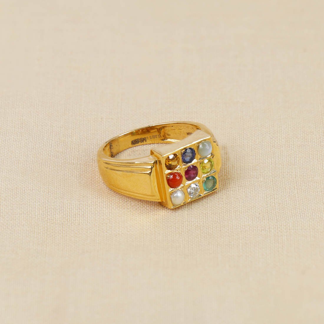 White Platinum Plated 925 Sterling Silver Multicolor Synthetic Gemstone Navaratna  Ring - Lilu Jewels - 2441220