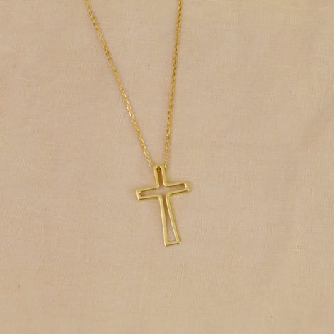 Italian yellow 14k gold Catholic Cross & Spiga chain ctc001y&cc036y