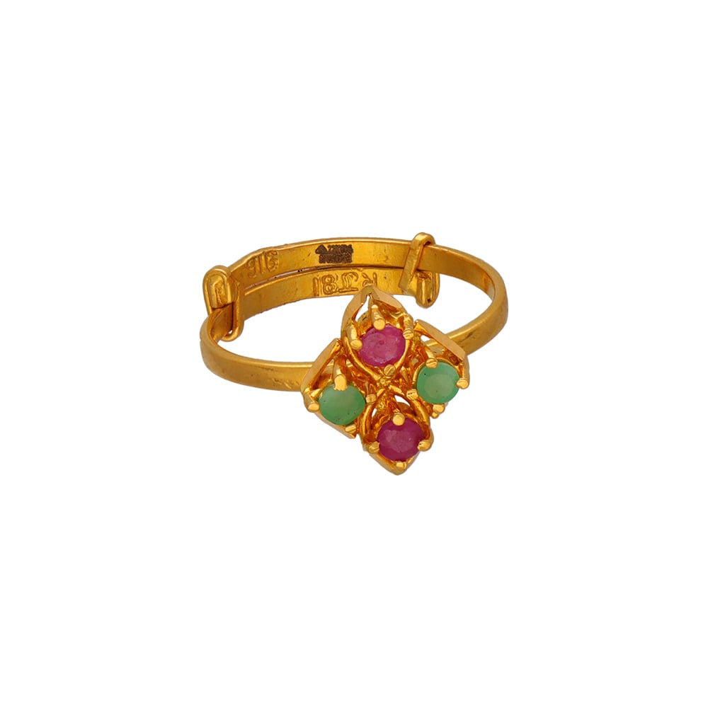 Ruby,Emerald Smoky Quartz Antique Style Three Stone ring - 14K White Gold  |JewelsForMe