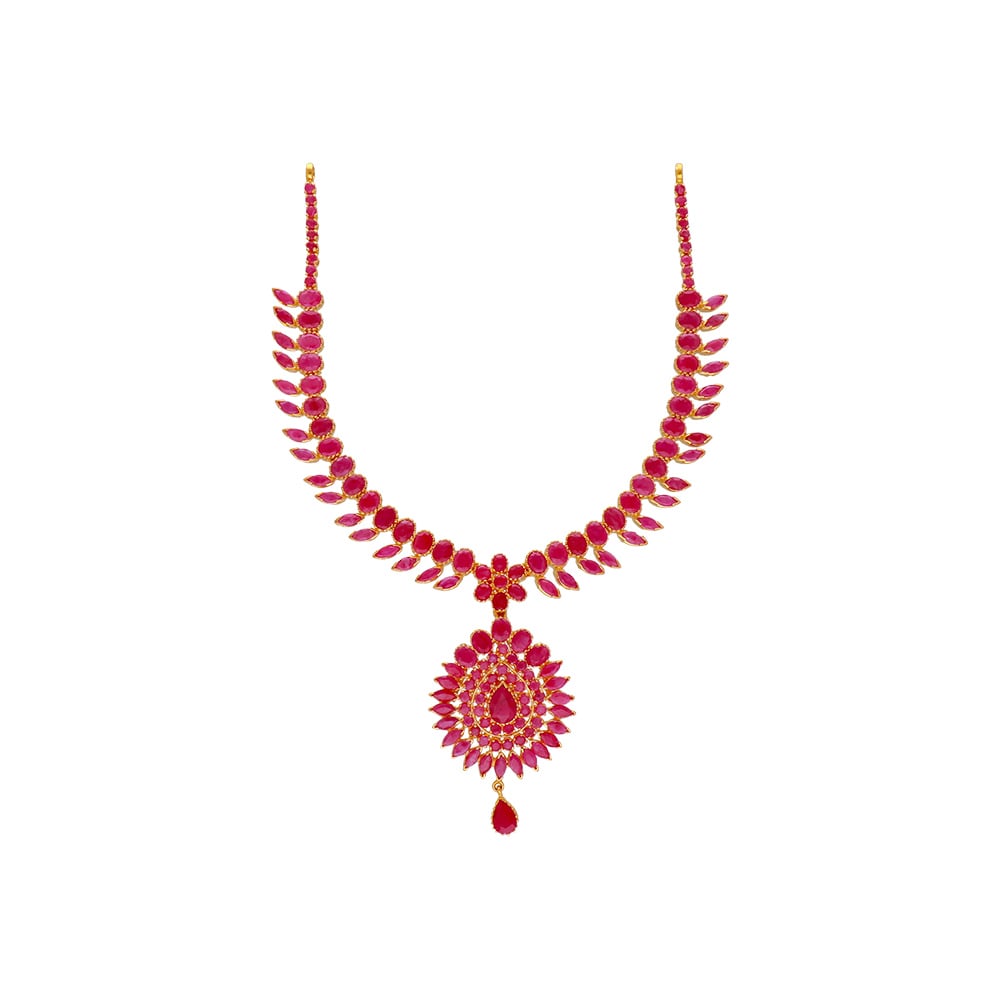 Buy Latest Gold Ruby Pendant Designs with Chain for Girls