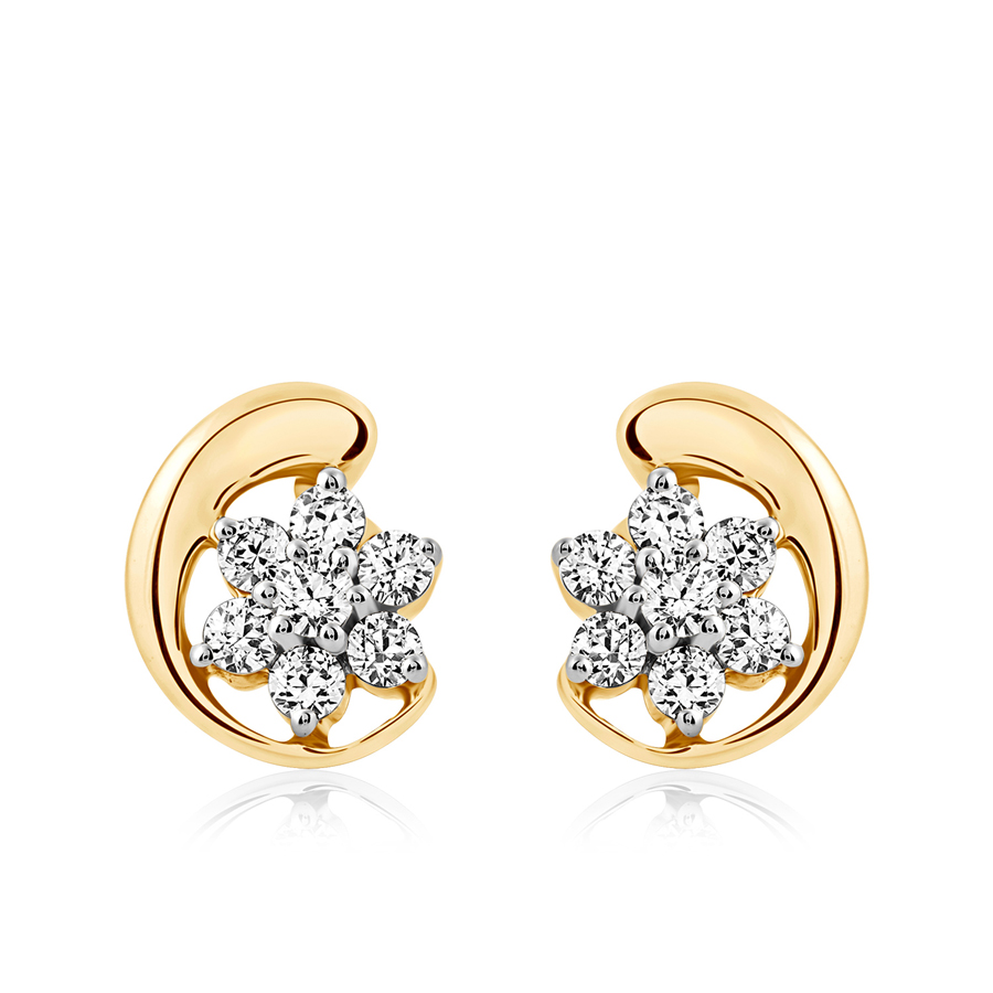 Moon and Flower Diamond Studs Earring_1