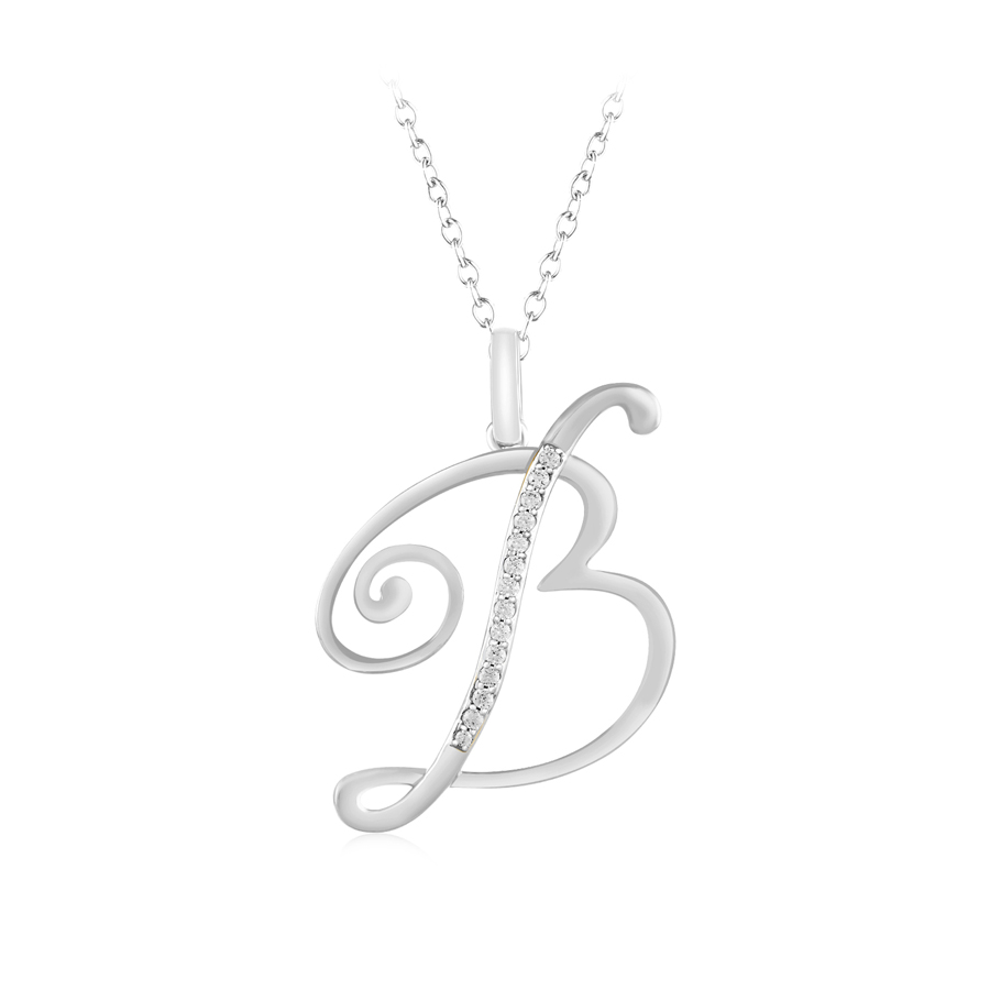 Diamond Letter B Necklace 1/8 ct tw Round-cut Sterling Silver 18