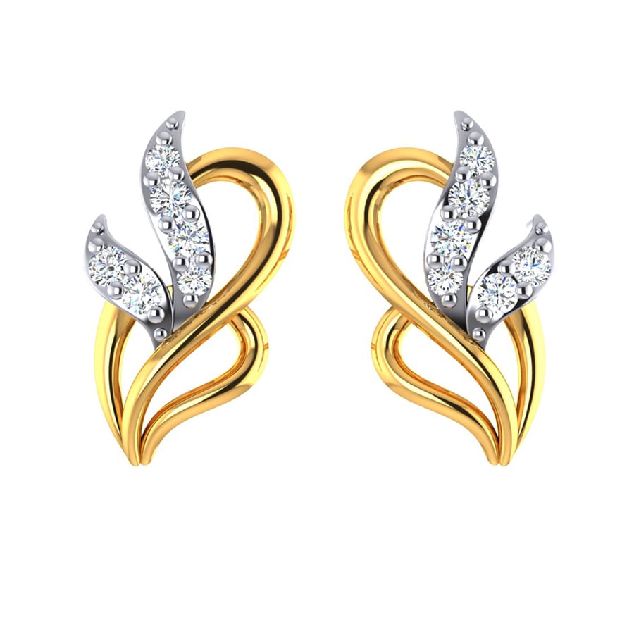 22k Dancing Ribbons CZ Gold Stud Earrings
