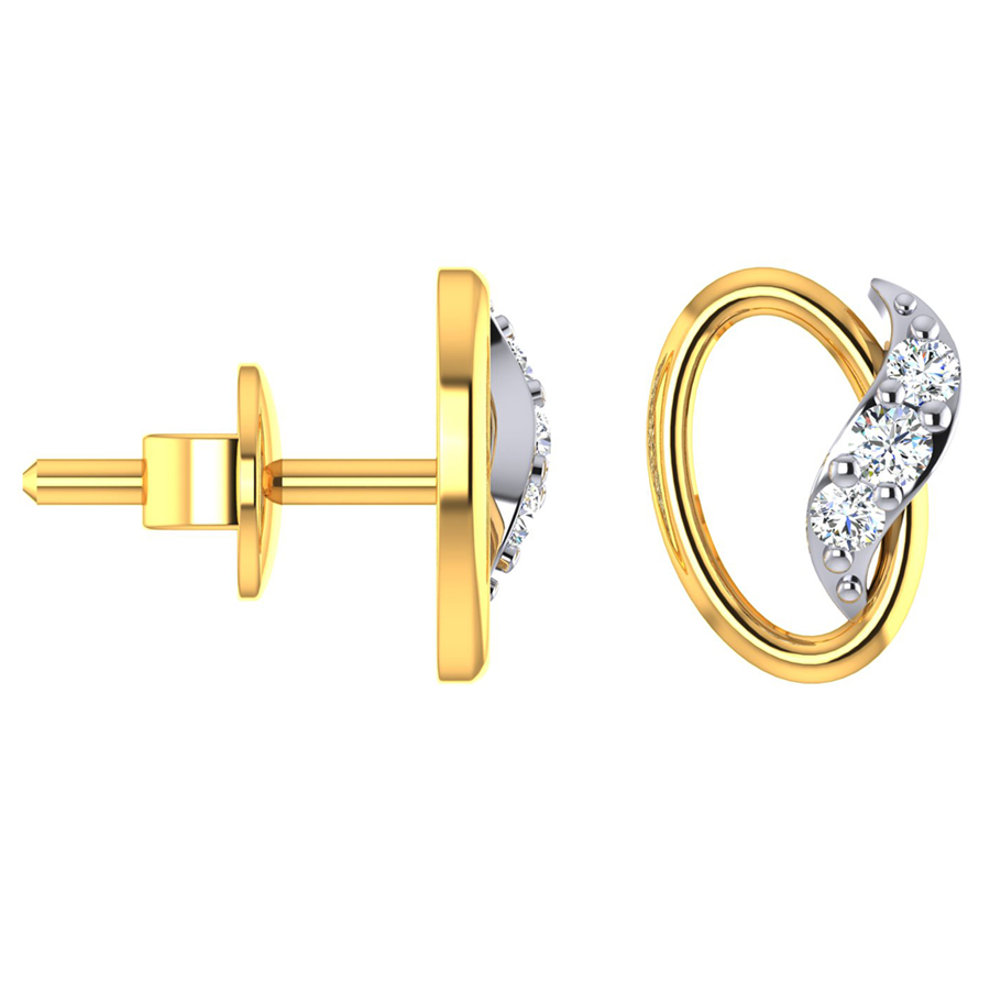 22k Flame in Circle CZ Gold Stud Earrings_2