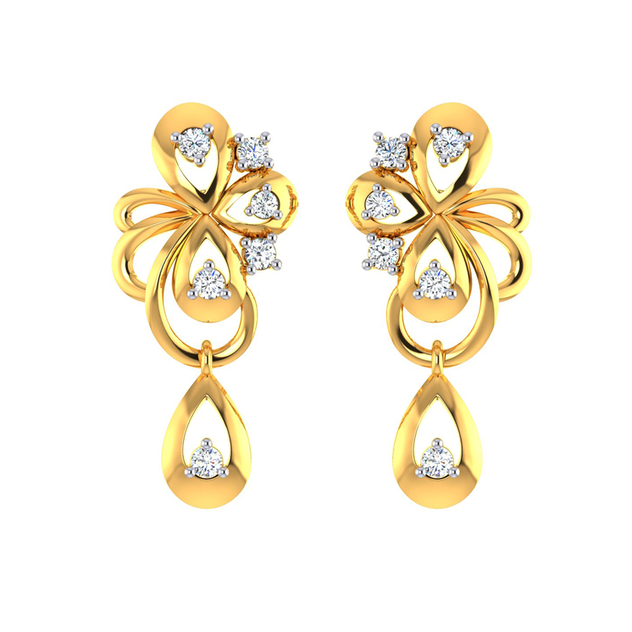 22k Golden Bow and CZ Gold Dangle Earrings