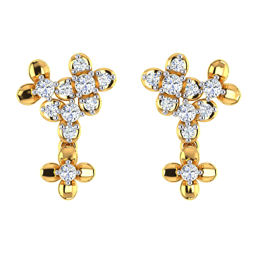 22k Brilliant Cluster CZ Gold Dangle Earrings