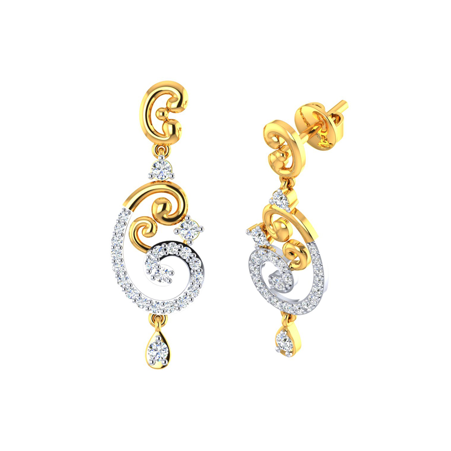 Shimmering Dual Paisley Signity Gold Dangle Earrings_3