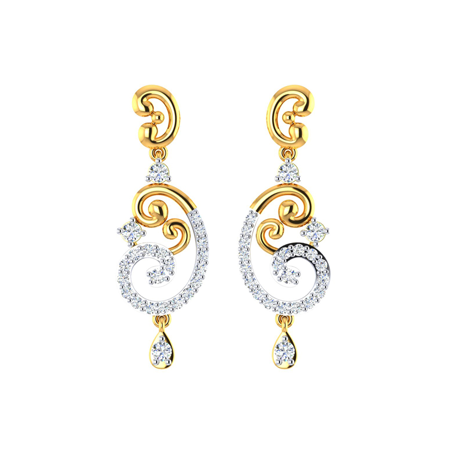 Shimmering Dual Paisley Signity Gold Dangle Earrings_1