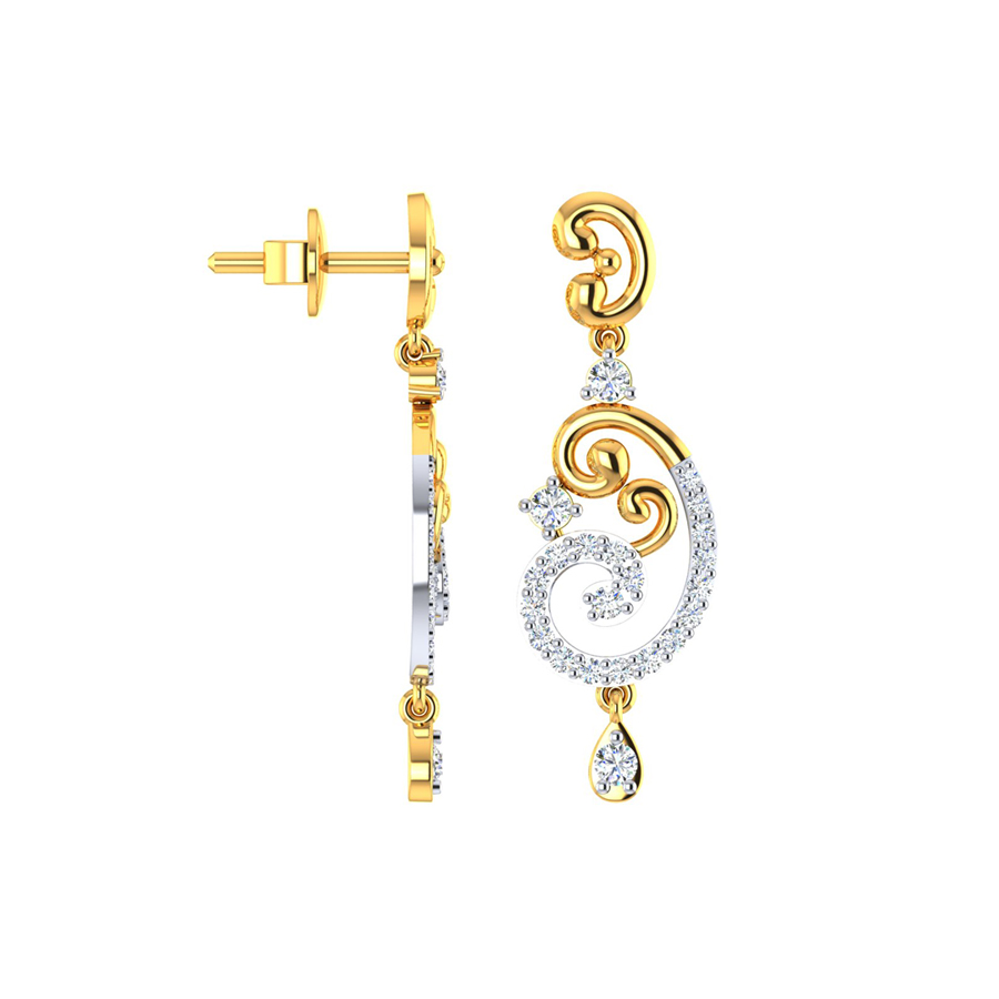 Shimmering Dual Paisley Signity Gold Dangle Earrings_2