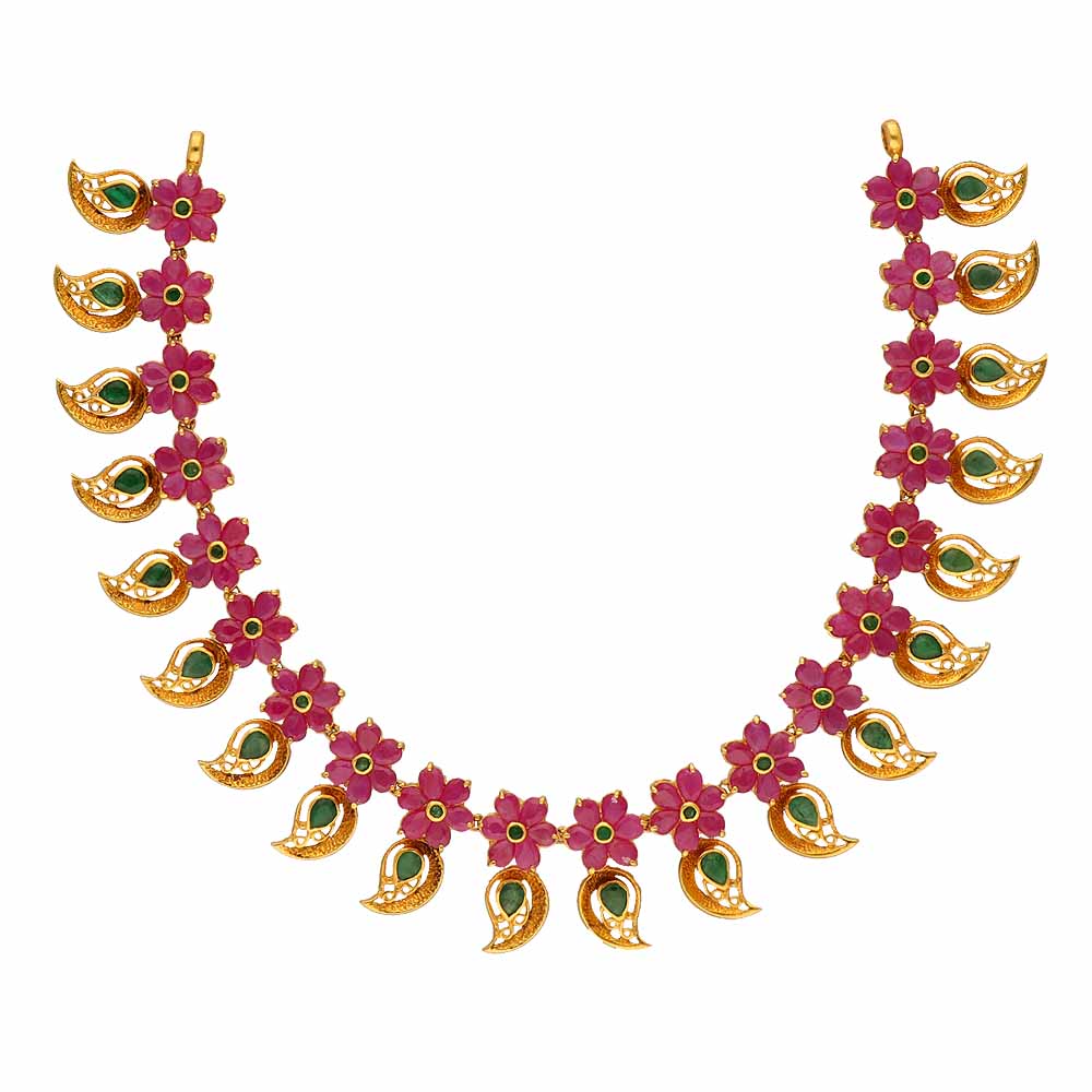 Vaibhav Jewellers 22K Gold Ruby Emerald Necklace 110VG3485_3