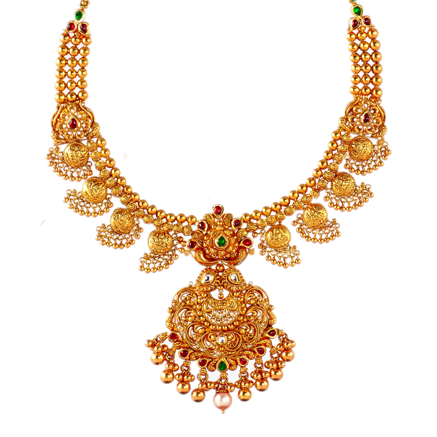 Buy Antique Golden Balls Fancy Necklace Online from Vaibhav Jewellers