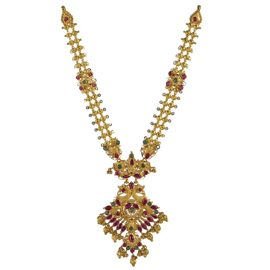 Buy Plush Ruby Emerald Gold Necklace Online from Vaibhav Jewellers