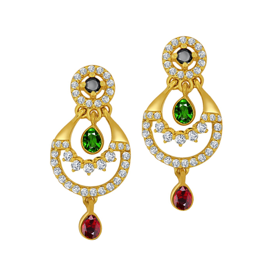 Stone Studded Chandbali Gold Earrings