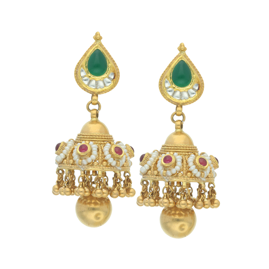 Antique Gold Temple Art Jhumka Earrings_1