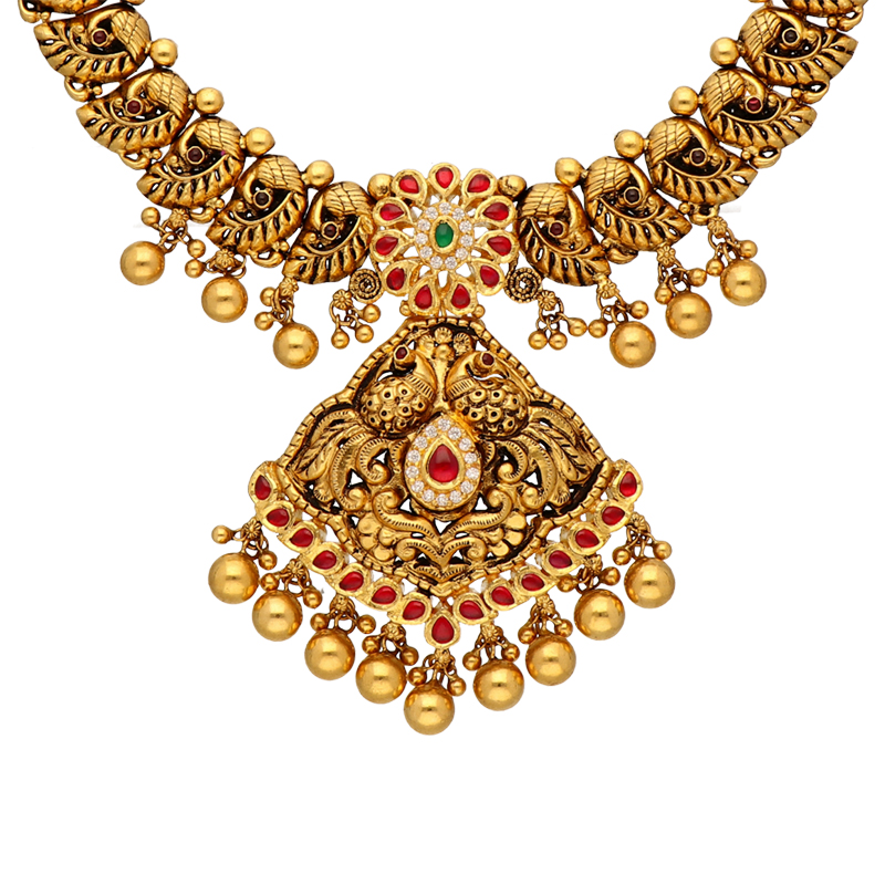 Buy 22K Antique Gold Necklace 123VG5327 Online from Vaibhav Jewellers