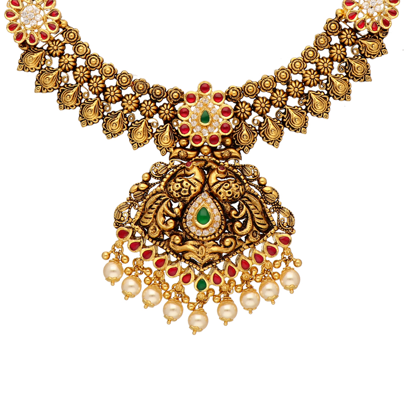 Buy 22K Antique Gold Necklace 123VG5333 Online from Vaibhav Jewellers