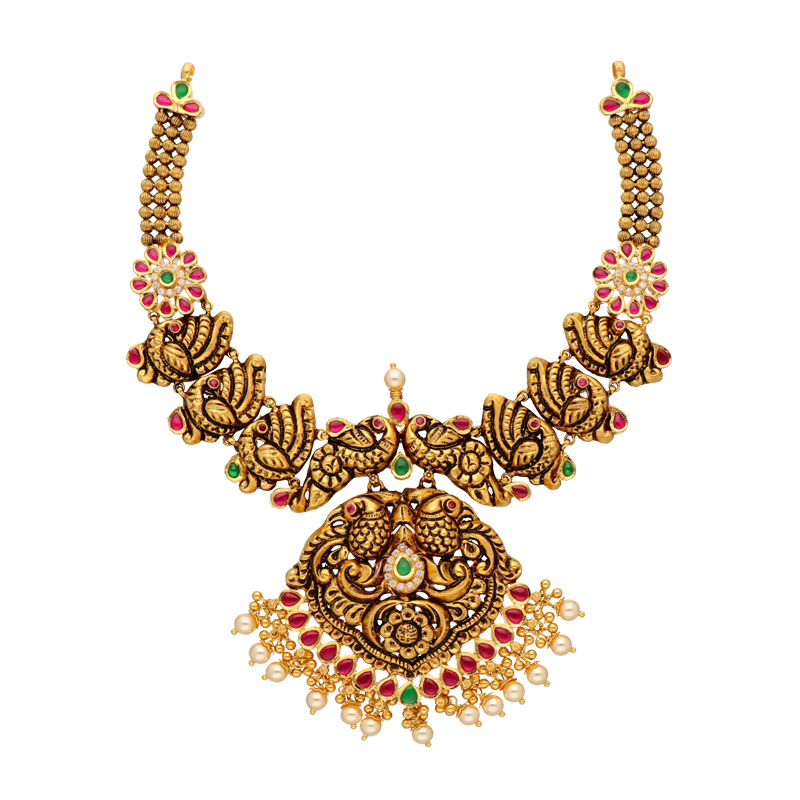 Buy 22K Antique Gold Necklace 123VG5337 Online from Vaibhav Jewellers
