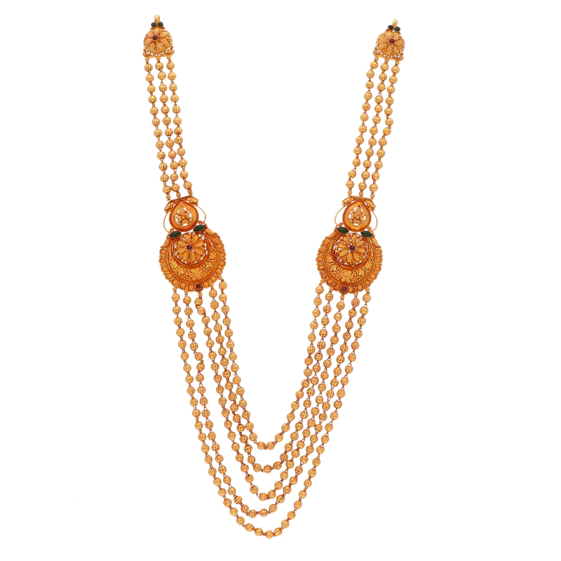 235-GN3942 - 22K Gold 'Lakshmi Kasu' Long Necklace with Beads (Temple  Jewellery) | Temple jewellery, Long necklace, Jewelry