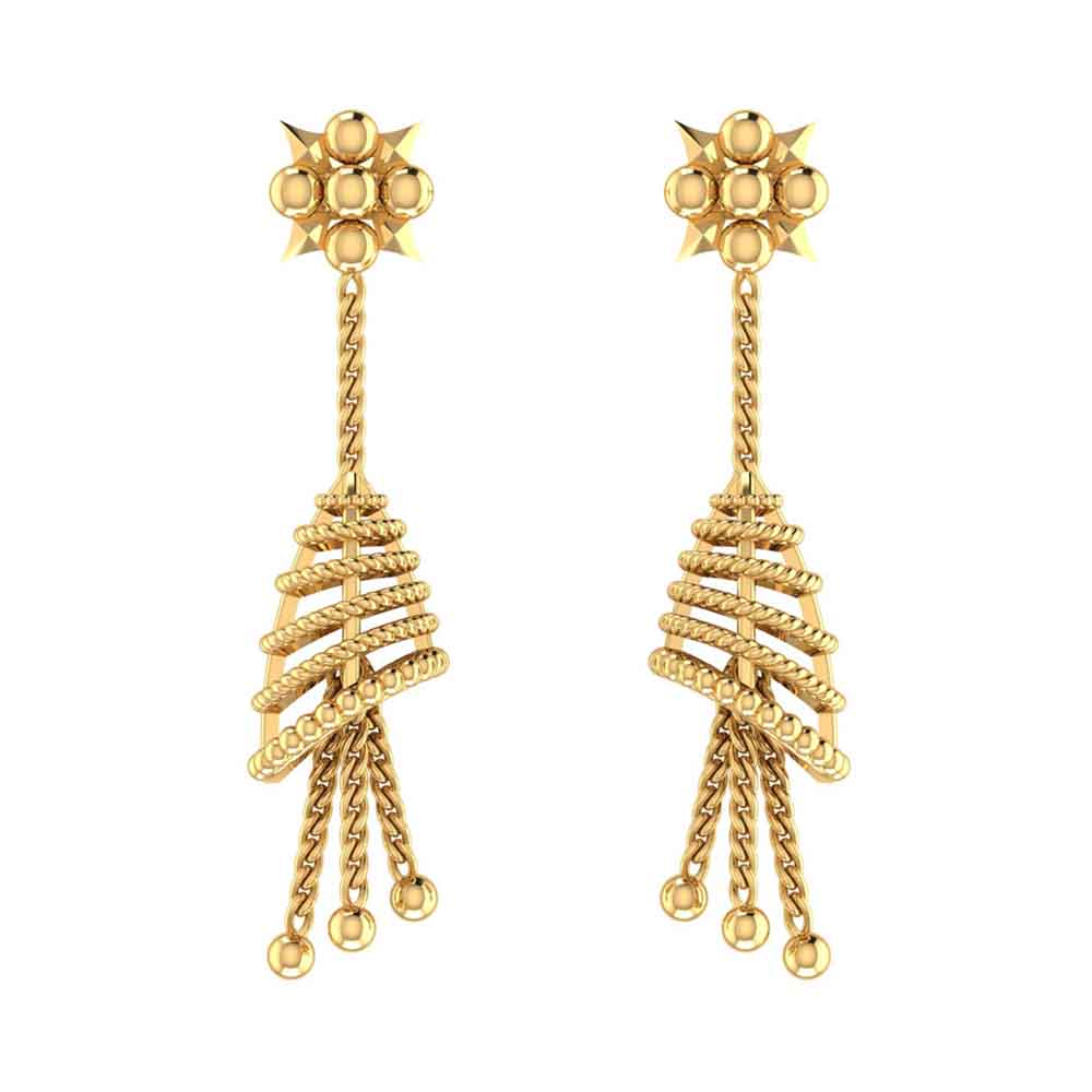 22k Yellow Gold Floral Dome Beaded Jhumka Earrings - ER-1261