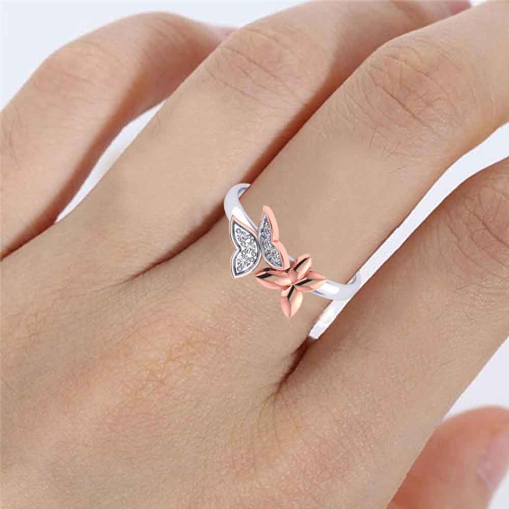 Gold Plated Blue Crystal Butterfly Ring – Vembley