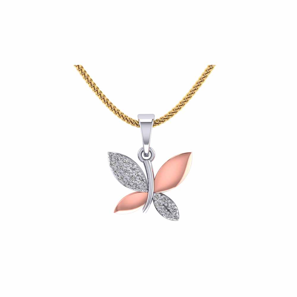 Turquoise Butterfly Pendant Necklace 14k White Gold - AZ18100